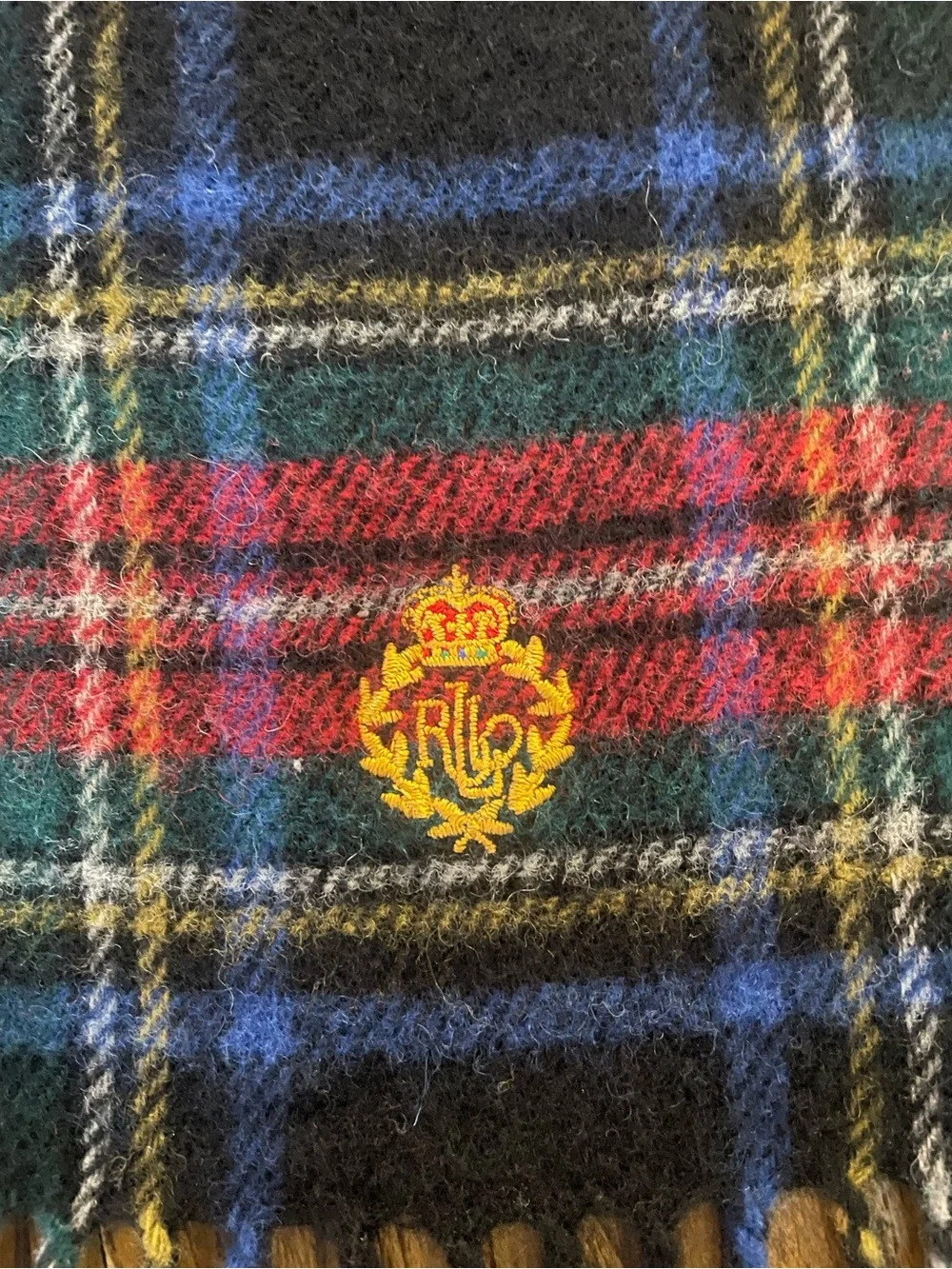 Lauren Ralph Lauren Men's Tartan Plaid Wool Scarf in Navy, Red and Green
